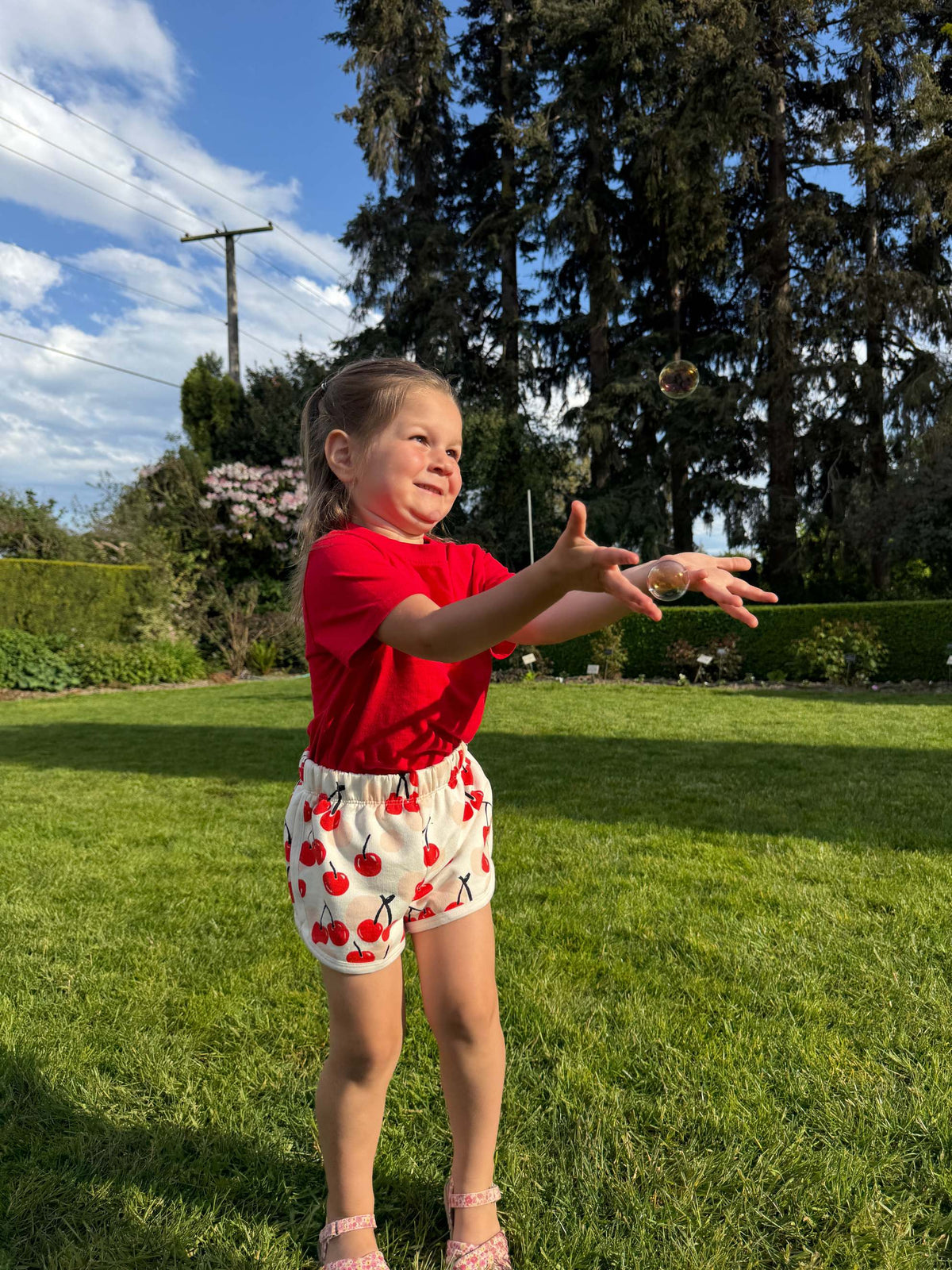 French Terry Shorts - Cherries Red