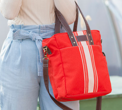 Commuter Tote - Mod Stripe Terracotta/Moss