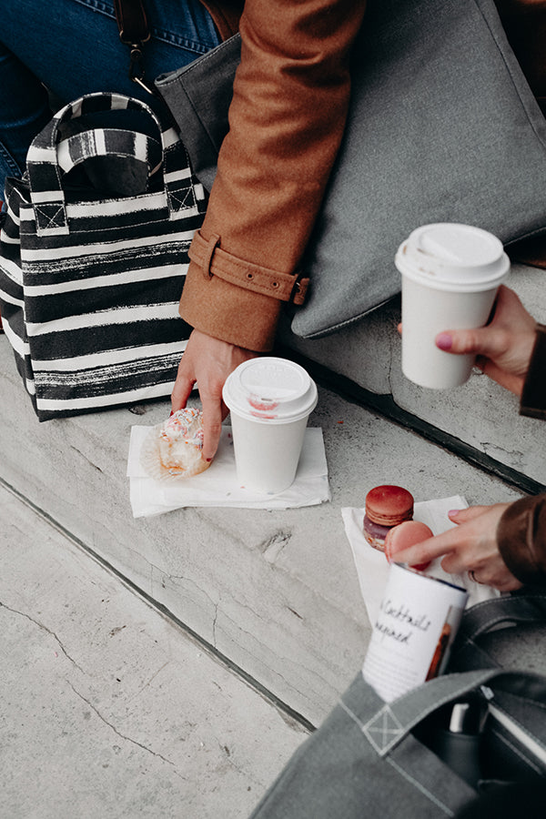 Lunch + Pie Tote - Charcoal Stripes