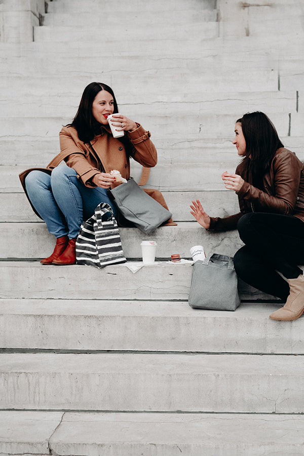 Lunch + Pie Tote - Charcoal Stripes