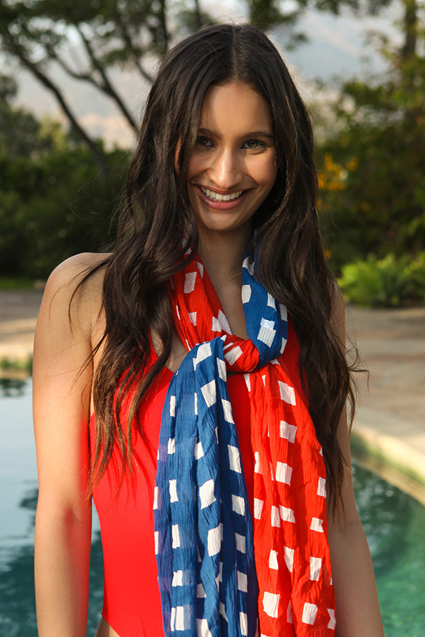 Scarf - Flores Red and Blue